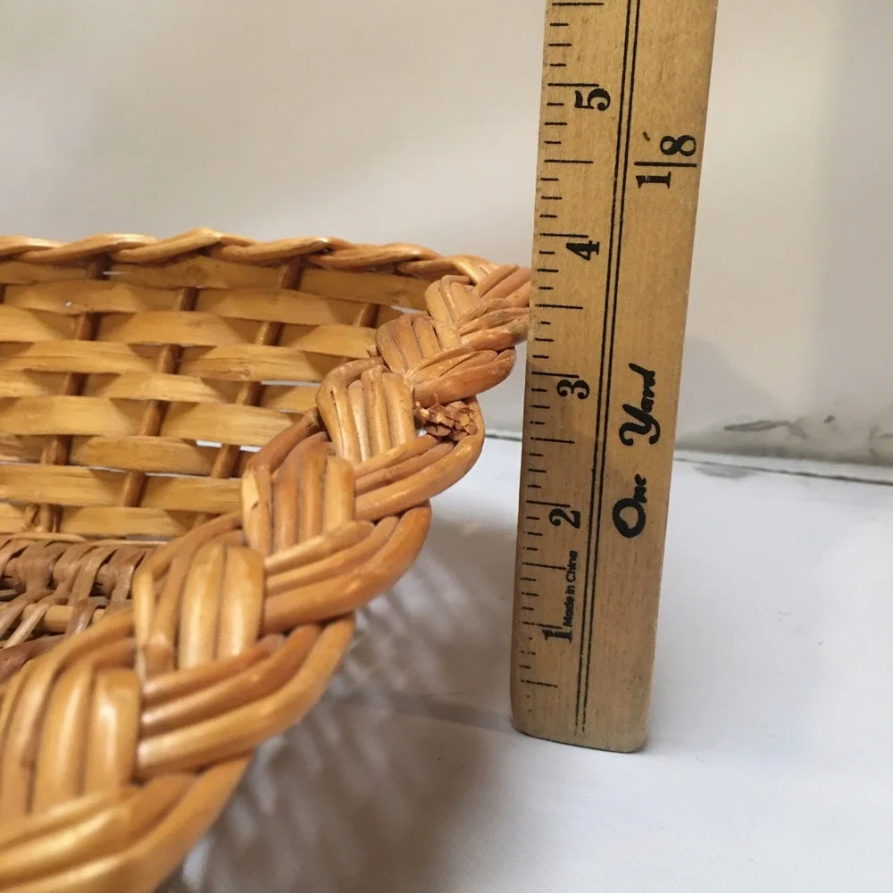 Woven Wicker Basket Home Decor Honey Brown Braided Rim Cottagecore Farmhouse